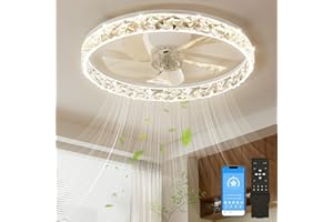 NIORSUN 50CM LED Ceiling Fan with Lights and APP Remote, Dimmable Low Profile Ceiling Fans, Flush Mount Ceiling Fan, Stepless Color Temperature Change and 6 Speeds（White）
