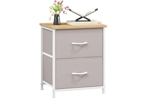 Somdot Bedside Table, Bedroom Bedside Cabinet with 2 Fabric Drawers, Nightstand Side Table for Kids Living Room Dorm, Ash Grey