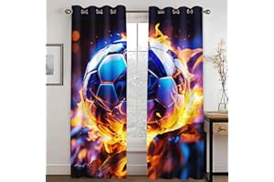 WEQEER Rideaux occultants à œillets - Motif football 3D - Bleu - Motif football - Pour enfant - Pour chambre à coucher (2,220 x 215 cm (2 x 110 x 215 cm)