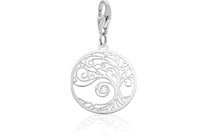 AKA Gioielli® - Pendentif Charm Arbre de Vie en Argent 925 Rhodié avec Cristal Swarovski pour Femme