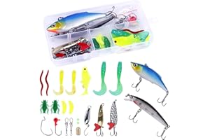 HONGXIN-SHOP Señuelos de Pesca 24 Piezas Kits de Señuelos Artificiales Ganchos Cebos Anzuelos de Pesca con Caja de Aparejos