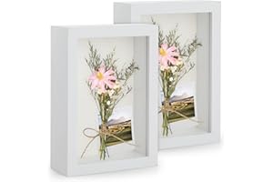 3D Cornici per Foto 10x15 cm, Anhow 2 Pezzo Profonda 3 cm Cornice Foto con Foglio Vetroso Trasparente - Bianco/ 2 Pezzo
