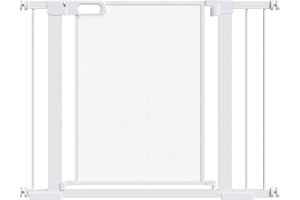 PawHut Cancelletto per Cani Regolabile 75-103 cm, Cancello di Sicurezza con Chiusura Automatica in Acciaio e ABS, Altezza 76 cm, Bianco