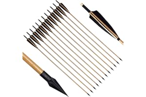 biubiusot Holzpfeile für Bogenschießen 32 Zoll Jagdpfeile 12er Naturfedern Pfeile Bogenpfeile mit Abschraub Spitze Langbogen und Traditionellen Pfeile Bogen Handarbeit