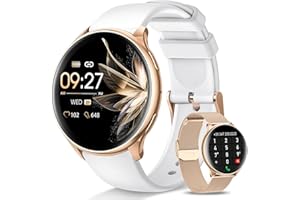 BANLVS Reloj Inteligente Mujer con Llamada Bluetooth 5.2, Smartwatch Mujer IP68 con 120+ Modos Deportes, Función Femenina, Pulsómetro Caloría SpO2 y Sueño, Smartwatch para Android iOS, Oro Blanco