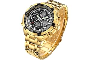 Affute Orologi da uomo eleganti in acciaio inox impermeabili, analogici e digitali, con cronografo, data, allarme