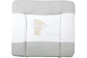 roba Matelas à Langer Nettoyable 85 x 75 cm Heartbreaker - Bords Rehaussés - pour Table à Langer - Sans Phtalate - Motif Ourson Ange - Gris / Blanc