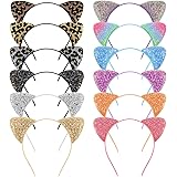 Frcolor Kattöron pannband, glitter paljetter öronpannband metall hårband för vardagsfesten, 12-pack (en sida glitter)