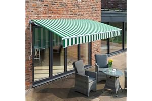 Primrose 3.0m Electric Awning - Green and White Mayfair DIY Patio Awning Gazebo Canopy (9ft 8") Complete with Fittings and Winder Handle