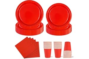 HFBOBP 96 Stück Rot Weihnachten Pappteller Set,Party Pappteller Becher Servietten Partyteller Partyset Süße Party für Hochzeit Weihnachtsfeier Tischdekoration und Feiern wie Geburtstag
