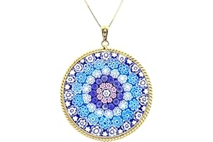 LE GEMME DI VENEZIA Murrina Millefiori In Vetro Di Murano Con Bordo e Catenina In Argento 925 Diam. 36 mm