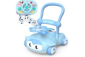 BONITOTO Interactive Baby Push Walker Toy – Sit-to-Stand Montessori Learning Walker with Steering Wheel, Lights & Sounds Activity Centre for 6–18 Month Toddlers, Gift for 1 Year Old Boys & Girls, Blue