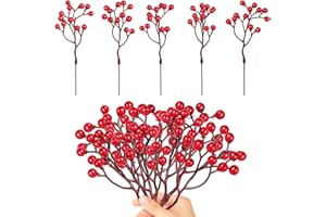 DERAYEE Décoration Artificielle de Baies Rouges 20 Pièces,17.5CM Branches de Baies Rouges,Baies de Houx,Décoration Noël Décoration d'hiver de la Maison