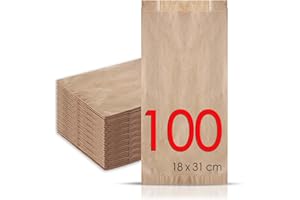 MAMAPAS 100 Sacchetti Kraft 18+7x31 per Comunione, Regalo, Panini, Panetteria e Pasticceria