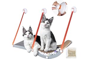 Zvonema Hamaca para gatos 2 en 1 para ventana para gatos, grande, hamaca para gatos con tabla de rascar duradera, para tomar el sol y gatos con ventosa fuerte, incluye hierba gatera