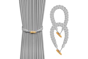 HOTUT 2 Piezas Abrazaderas Cortinas, Gris Tiebacks de Cortina Trenzados a Mano, Alzapaños de Cortina con Cuerda de cáñamo Trenzada, Alzapaños Decorativos para Cortinas para Dormitorio Salón y Oficina