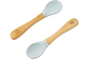 bamboo bamboo ® Baby Weaning Spoons Set of 2 | Bamboo with Soft Silicone Tips | Ergonomic Easy Grip Handles | BPA-Free (Set of 2, Grey)