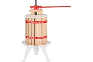 WilTec Presse à Fruits – 345 x 345 x 575 mm – capacité 6 L – avec Panier en hêtre et Torchon Sac de filtrage – Pressoir Manuel pour Moût de Pomme Poire Raisins Baies – Vin Cidre
