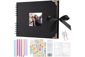 Newthinking Photo Scrapbook with 80 Black Pages, 11.5 x 8.5 Inches Scrapbook Photo Album with Accessories, DIY Couples Memory Scrap Book for Anniversary Wedding Birthday (Black)