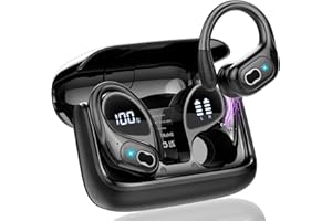 Aptkdoe Auriculares Inalámbricos Deportivos, 75H Auriculares Bluetooth 5.3 HiFi Estéreo con HD Micró, ENC Cancelacion Ruido, Dual LED Pantalla, IPX7 Impermeable Cascos Inalambricos para Running/Negro