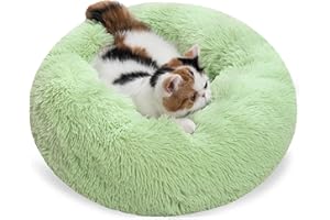 Liwqolx Dog Bed, Small Calming Cat Bed Washable Pet Bed Round Plush Donut Puppy Bed Dog Cushion, Machine Washable Cat Bed Green(40cm/15.7in)