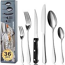Stapava Set di posate nere da 24 pezzi con coltelli da bistecca per 4, posate uniche in acciaio inossidabile, include forchetta, cucchiaio, coltello, lucidato a specchio, utensili lavabili in