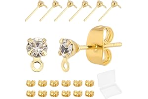 Beebeecraft 1 Scatola 40 pz 18 k Placcato Oro Reale Orecchini con Perno Rotondo Cubic Zirconia Risultati Dell'Orecchino con Anello per Le Donne Ragazza Creazione di Gioielli Fai da Te Artigianato
