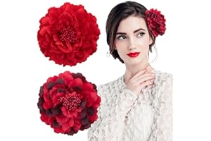 BOFUNX 2 Stücke Blumen Haarspangen Haarclip Rot Blume Brosche Haarschmuck Haarnadeln Haarklammer für Party Hochzeit Halloween Karneval Maskerade Make up