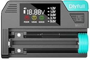 Dlyfull Tester per batterie per tutte le batterie, magnetico universale LCD, per batterie AAA AA C D 9 V e a bottone, semplice tester per batteria ricaricabile per 1,2 V, 1,5 V, 3 V e 3,7 V, con cavo