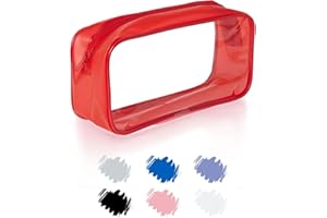 Soul Projekt Grande Trousse Scolaire et de Voyage Transparente pour Garçons et Filles, Pochette Maquillage Rouge x 1