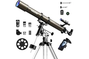 NACATIN 1000mm Focal Length Telescope with Equatorial Mount for Adults, 90mm Aperture Astronomical Refractor with Slow-Motion Controls, Phone Adapter & Moon Filter