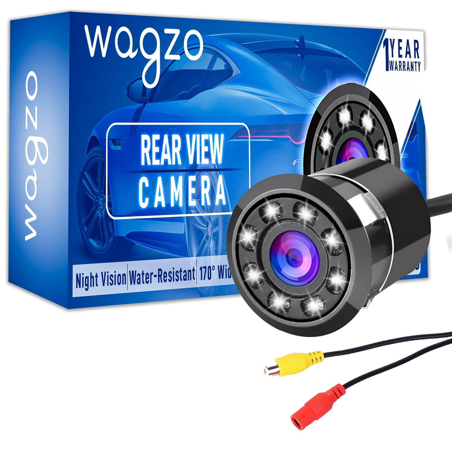 Wagzo Night Vision 8 LED Waterproof Car Reverse Camera,170° Wide Angle|IP68 Waterproof |Night-Vision Compatible with Car Android Monitors, Reverse Parking Camera Night Vision Universal for All Cars