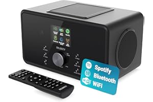 Bluetooth Internet Radio with DAB+ | 100 Watt 2.1 Speakers with In-Built Subwoofer | FM Radio, Spotify Connect, Podcasts | AUX & USB | Dual Alarm, 90+ Presets & Remote Control | MAJORITY Bard (Black)