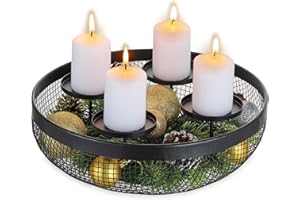 ‎ROMADEDI Romadedi Adventskranz Modern Metal Adventsgesteck: Adventkranz Schwarz Adventskerzenhalter für 4 Stumpenkerzen Weihnachten Adventsschale Dekoschale Kerzenständer für Advent Tischdeko Weihnachtsdeko