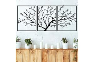Pduoduo Large Tree Of Life Metal Wall Art Decor 3 Panels Tree Branch Ornament Hanging Sign Modern Branch Wall Decoration for home wall decor (15,7in x 35,4in)