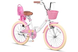 Glerc Maggie 12 14 16 20 Inch Kids Bike for 2-13 Years Old, Girls Bicycle with Doll-Seat & Basket & Stabilisers & Kickstand, Multiple Colors