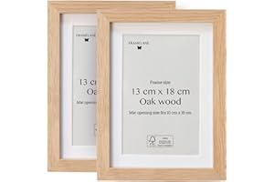 Framelane Set de 2 Marco Madera Natural FSC con Vidrio Acrílico Antirrayas y Antirroturas - Marco 13x18 para Fotos con Passepartout - Montaje de Pared o Sobremesa
