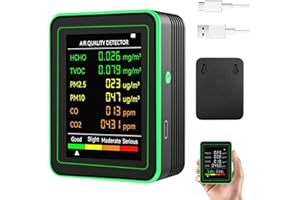 BLO2BIRO 6-In-1 Air Quality Monitor, CO2 Monitor Detector, Air Pollution Monitors, Portable CO2 Detector Sensor, With LED Display, Carbon Dioxide Detector with HCHO, TVOC, PM2.5, Temperature, Humidity