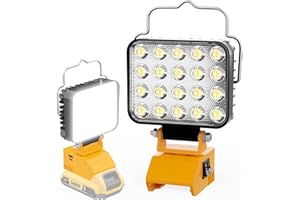 MASMEJOR 27W Foco de Trabajo LED para Batería Dewalt 16-21V, Foco LED Trabajo 20 LEDs, 2 Modos de Luz, Dual Puerto de Carga USB y TYPE C, Luz de Trabajo Ideal para Camping, Trabajo, Pesca