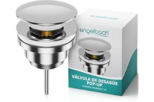 Engelbach® Válvula Universal desagüe Lavabo Ahorra Espacio Extra - Click Clack con 4 Juntas - Apta para lavabos estándar - Manual de instalación