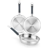 BRA Master | Pan Set 20-24 - 28 cm, Stainless Steel | Stainless Steel, Non-stick, PFOA-free, Suitable for all types of cooker