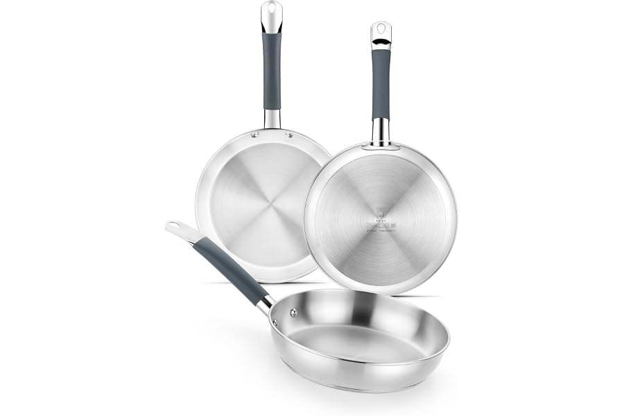 BRA Master | Set de sartenes 20-24-28 cm, acero inoxidable, Sin Antiadherente, Sin PFOA, Full Induction, Apta para todo tipo 