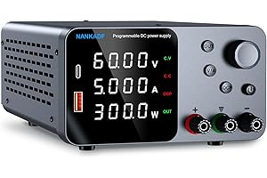 NANKADF Alimentation de laboratoire 60 V 5 A, alimentation CC réglable avec interface USB-A/Type-C, réglage de l'encodeur pour laboratoire et maintenance électronique