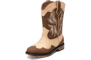 DREAM PAIRS Stivali da cowgirl per ragazze e bambini, stivali da cowboy, punta quadrata, metà polpaccio, scarpe da equitazione alla moda occidentale, per bambini/bambini grandi