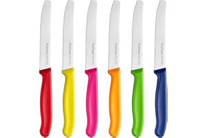 Ruffulon Coltelli da Tavola Colorato,Set di 6 Coltello Pane,Coltelli da Cucina in Acciaio Inox,Coltelli Seghettato Super Affilato,Coltello Cucina,Coltello per Pomodoro,Coltelli da Cucina Professionali