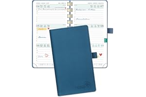 POPRUN Agenda De poche 2025 2026 Semainier 16,5 x 9 cm D'Août 2025 à Déc 2026 - Petit Planner Scolaire 17 Mois avec Couverture Souple Spirale, Fente Pour Carte, Papier 80g/m², Bleu nuit
