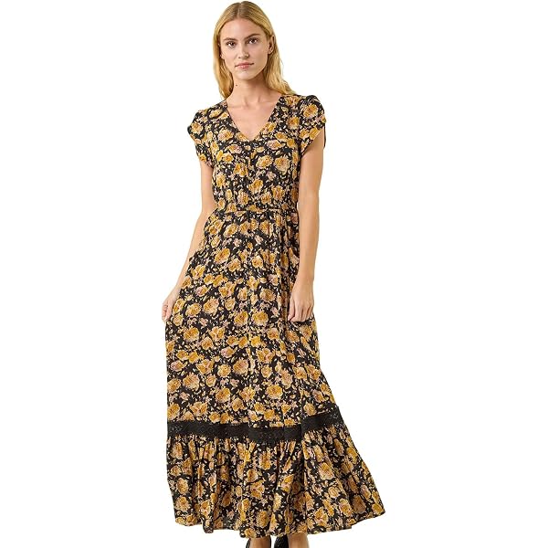 Joe Browns Women's Palm Print Maxi Dress with Batwing Sleeves and Tie Waist, Petite, Pink, UK 16 Fashion