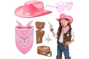 Saier tbo 6Pcs Western Cowboy Costume Accessories Set for Kids, Cowboy Dress Up Kit with Hat Bandana Sunglasses Badge Holster Belt for Boys Girls Birthday Party Halloween Cosplay