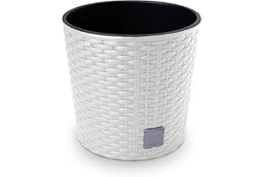 HAPPYFLOWER Happy Flower MultiProject Blumentopf Pflanzkübel inkl. Einsatz rund Rattan-Optik 4 Größen 4 Farben Übertöpfe (200, Weiß)