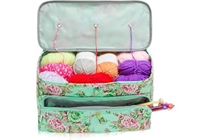 OUSUGA Knitting Bag for Yarn & Wool Storage with Pocket, Holder for Knitting Needles & Sewing Tools